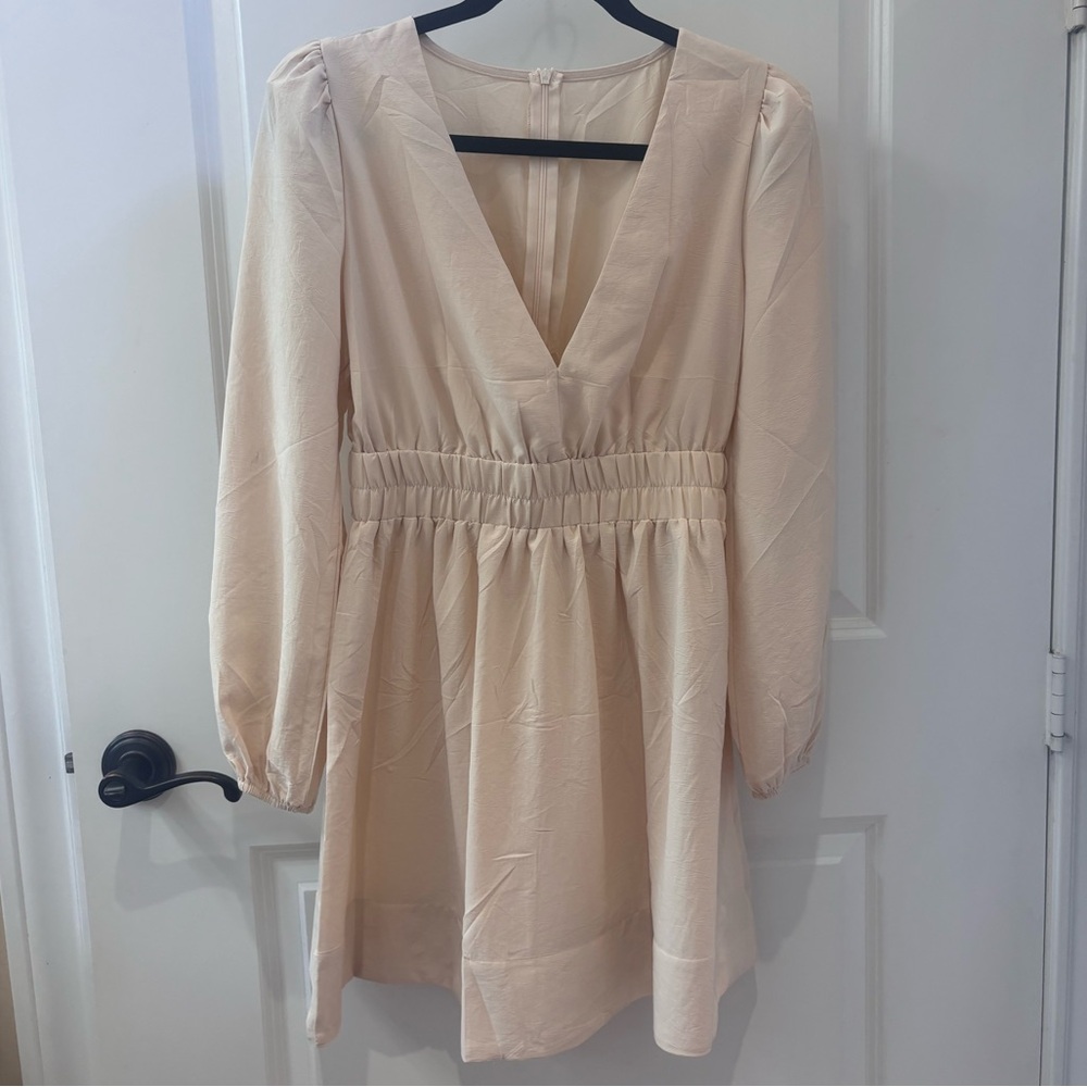 Elegant Cream V-Neck Dress